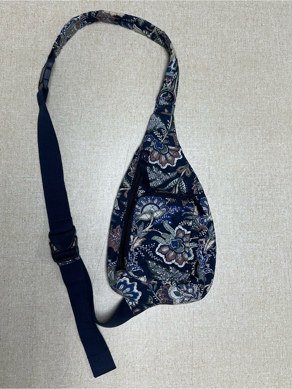 Vera Bradley Deep Night Blue Floral Cotton Sling Backpack Crossbody Bag